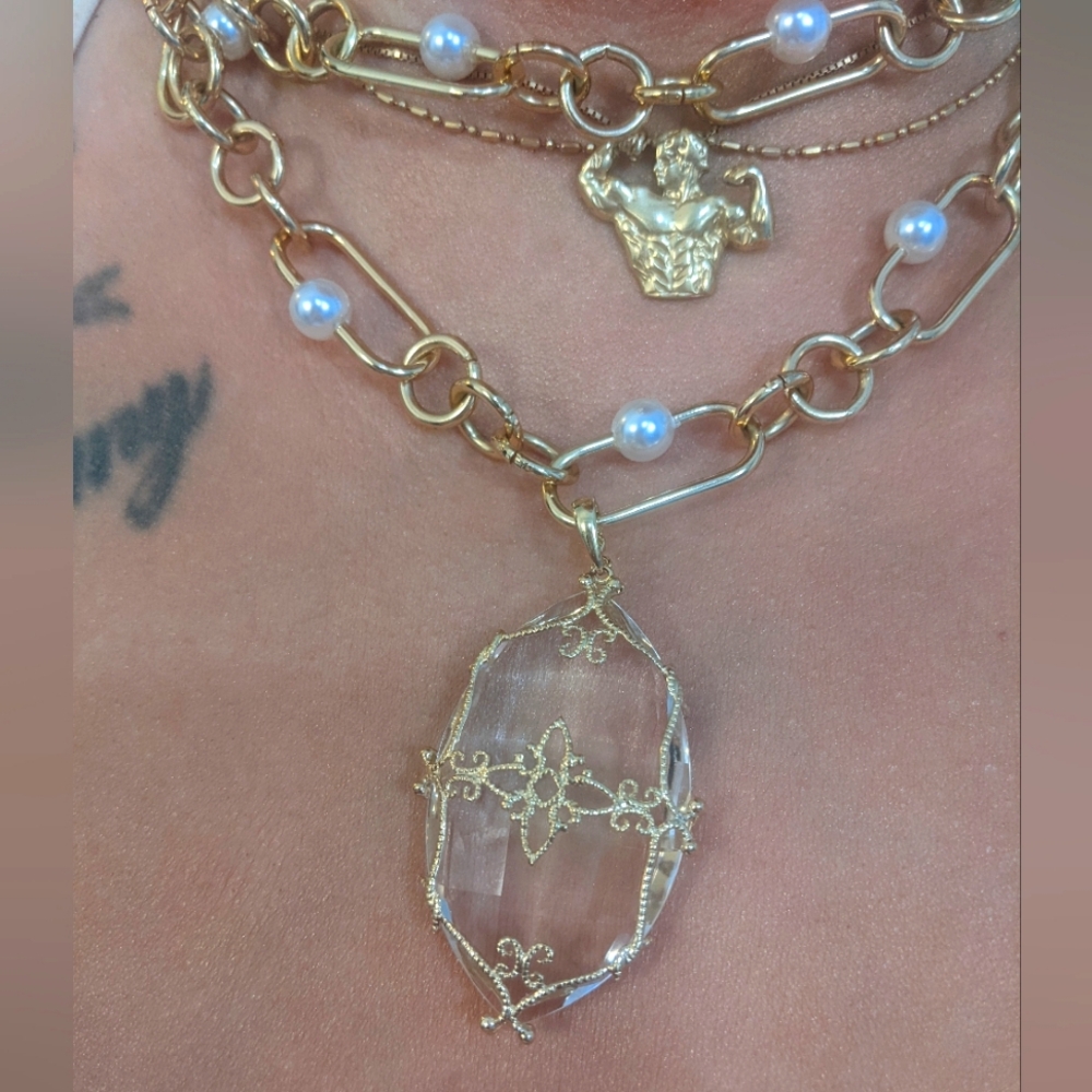 Sold💗14k Yellow Gold Crystal Quartz Gemstone Large Enhancer/Pendant - Picture 5 of 13